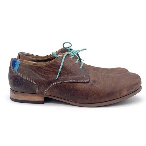 John Fluevog CBC Radio Derby Oxford Shoes Brown Leather Turquoise Men’s Size 8 main image 8